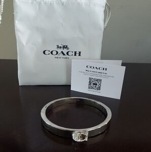 Coach Silver Magnetic Closure Sleek Minimalist Design With Rinestones Bangle